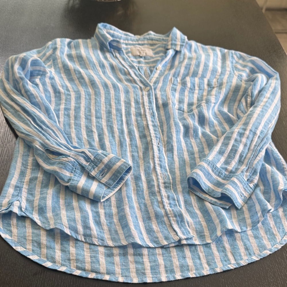 Rails worn once blue and White Striped Shirt